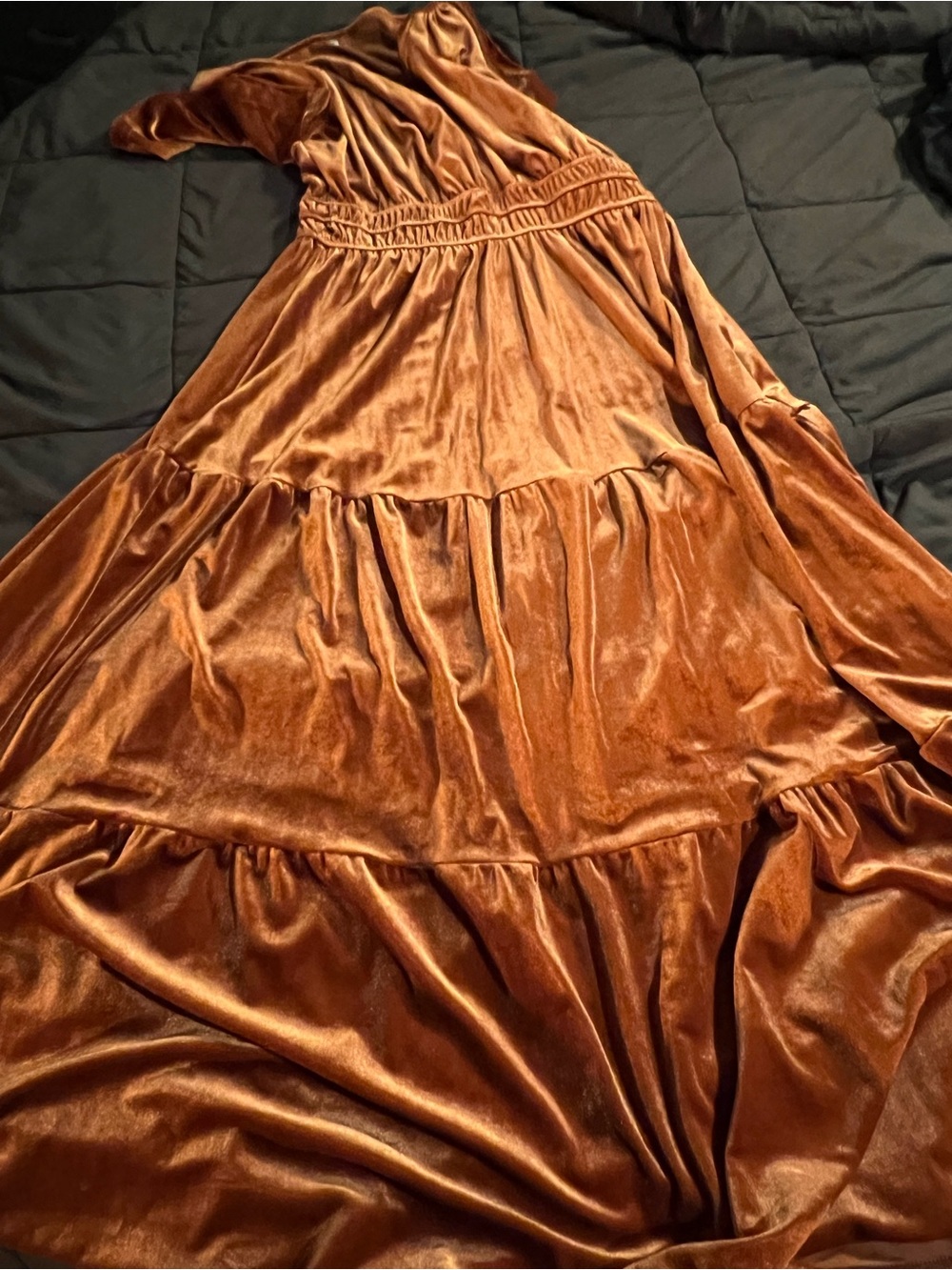 Amazon Velvet Tiered Maxi Dress in Rust Orange - Picture 3 of 5